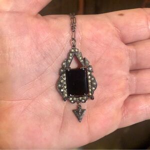 Antique Sterling Silver, Onyx and Marcasite Necklace! 💎🖤